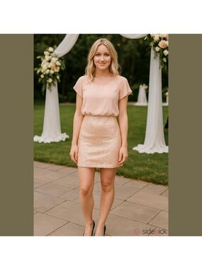 Xscape By Joanna Chen Pinkish Peach Mini Sequined Dress Size 10